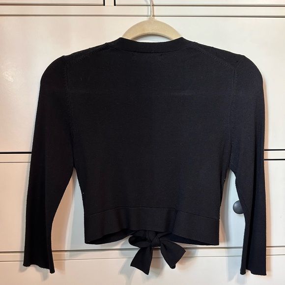 Express Black Three Quarter Length Sleeve Cropped Front Tie Sweater Size XS - Picture 2 of 4